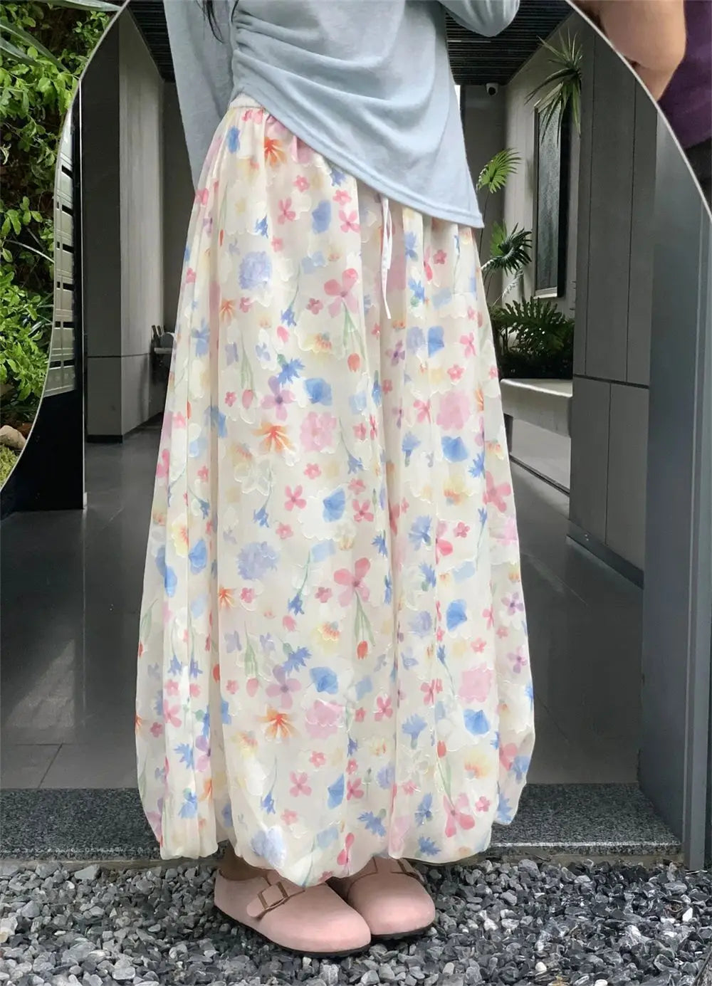 Summer French Style Floral Palazzo Pants Women High Waist Loose Boho Print Wide Leg Trousers with Drapery Comfortable &amp; Elegant