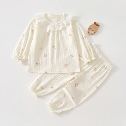 Baby Clothes Summer Outfit for Girls, Class A, 6-12 Months, Infant Air-Conditioned Clothing, Two-Piece Set, Summer Thin Fiber 80