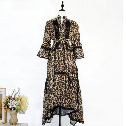 Women Maxi Dresses Sping Summer Bohemian Casual Flare Sleeve High Waist Beach Woman Chiffon Floral Belt Vestidoes Long Dress