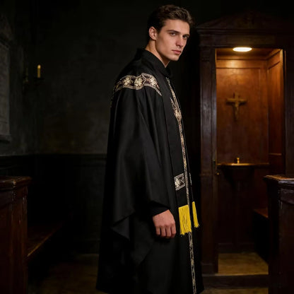 Men Catholic Church Priest Chasuble Embroidered Liturgical Robe Clergy Robe For Mass Prayer Costume Medieval Muslim Costume