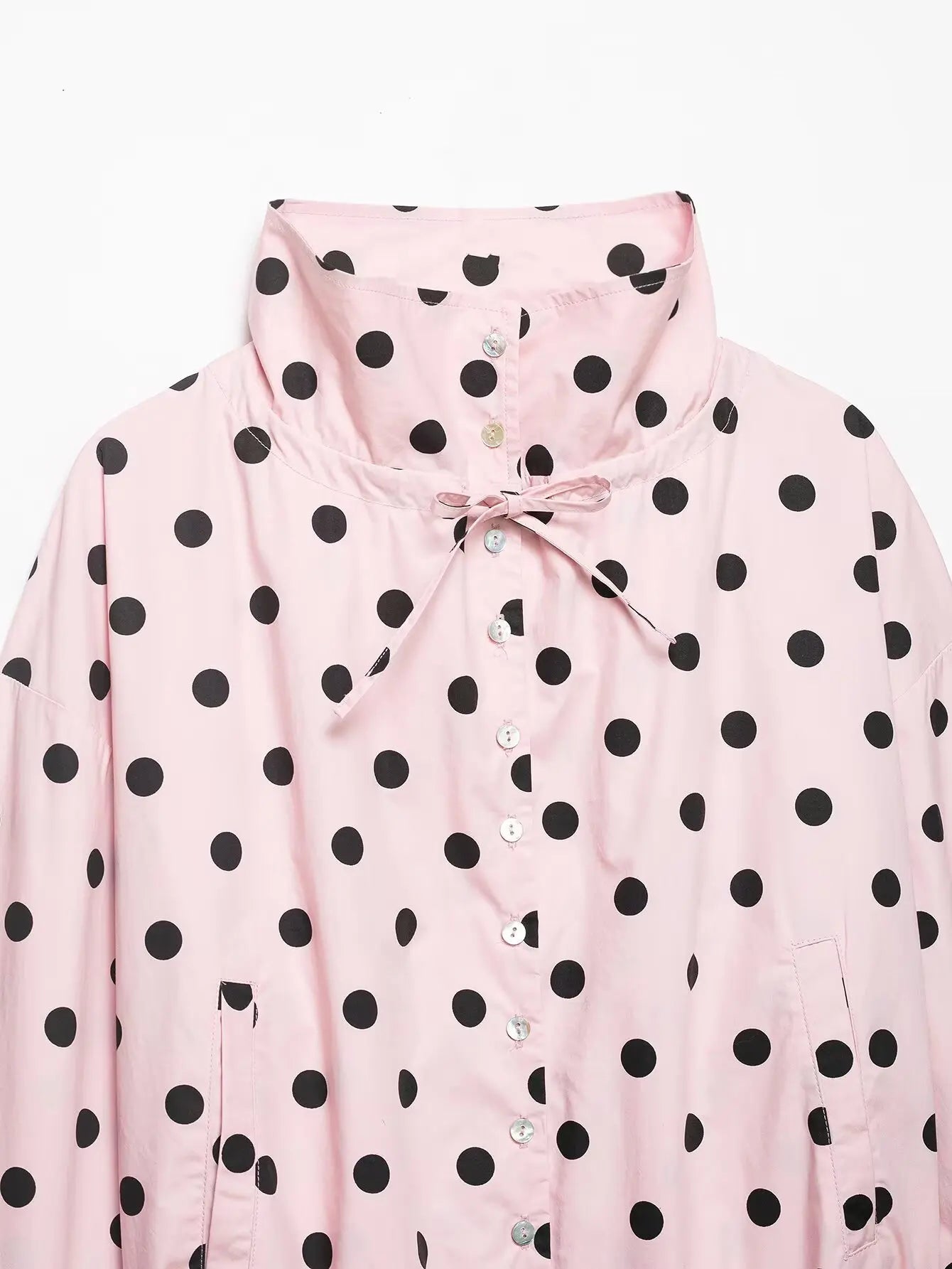 HH Women Elegant Fashion Polka Dot Pink Jacket Single Breasted High Collar Drawstring Coat Spring Lady Trend Street Outwear