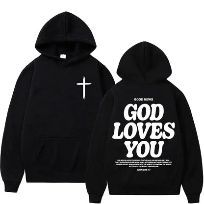 Hoodies Harajuku Christian Aesthetics Jesus Church Bible God Loves You Hoodies Men and Women Retro Sweaters Street Clothing Y2K