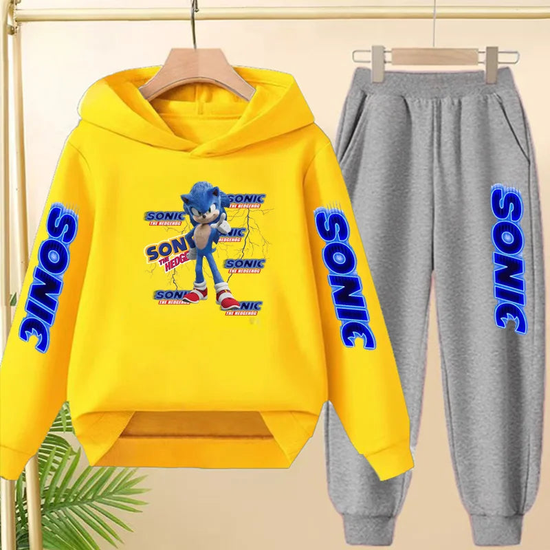 Kids Long-sleeved Clothing Supersonic Jogging Blue Sweatshirt Top Coat+Pants Hoodie Boys Girls 3-12Yrs Clothes Casual Sports Set