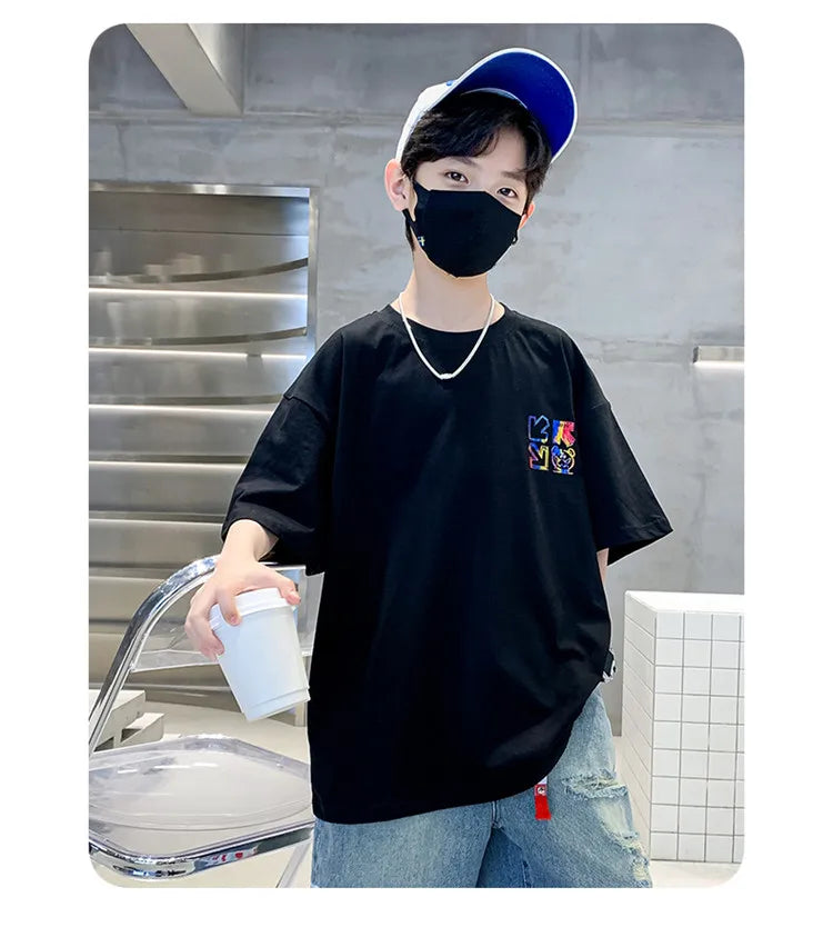 Kids Summer Clothes T-shirt for Boy Short Sleeve Cotton Tshirt Outfits Teenage Children Cartoon Print Clothing Age 5 To 14 Years