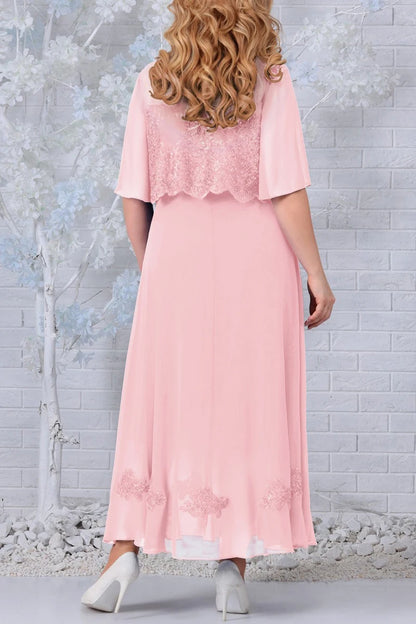 Plus Size Chiffon Half Sleeve Fake Two Pieces Maxi Dresses
