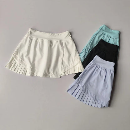 High Waisted Sports Short Skirt Summer New Style Cool Anti Glare Including Lined Shorts Fitness Yoga Quick Drying Pleated Skirt