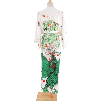Bird Flower Print Kaftans for Woman Tunicas Femininas Beach Cover Up 2026 Summer Maxi Beach Wear Outfits Kaftan Dresses Womens