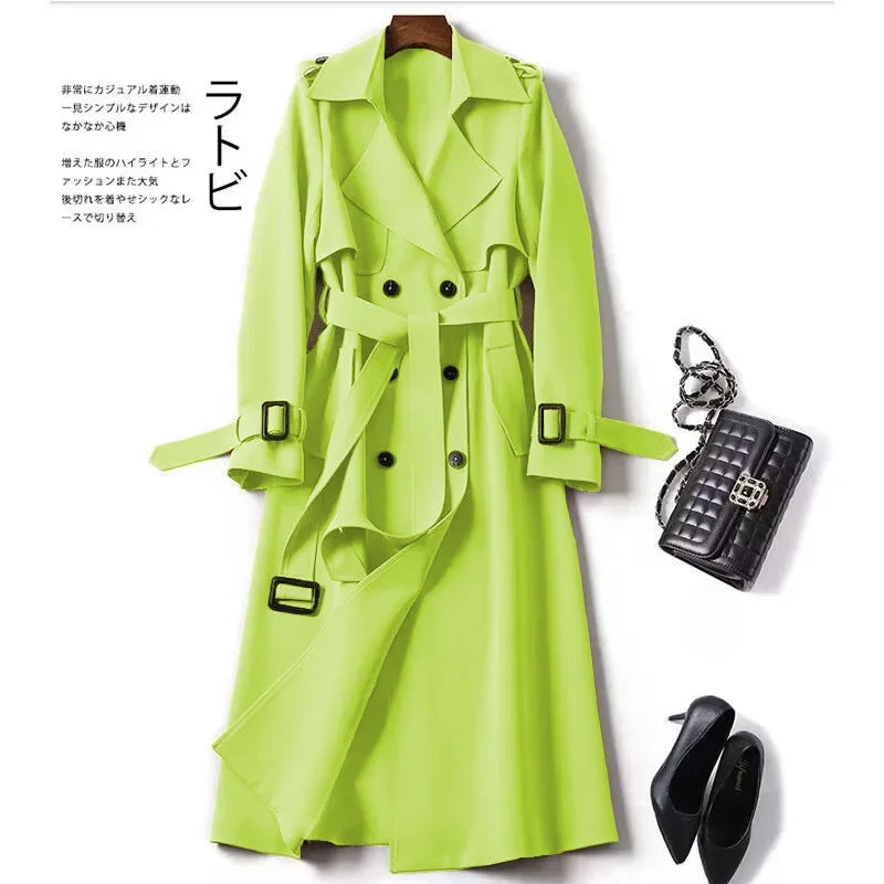 Elegant Women  Fashion British Jackets Autumn Winter Widebreaker Streetwear Midi Coats Casual Office Lady Button Slim Chic Coat