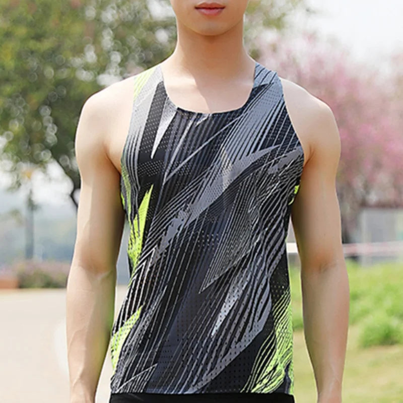 2025 Summer Running Tank Tops For Men Outdoor Sports Fitness Bodybuilding Sleeveless Vest Loose Round Neck Quick Drying Clothing