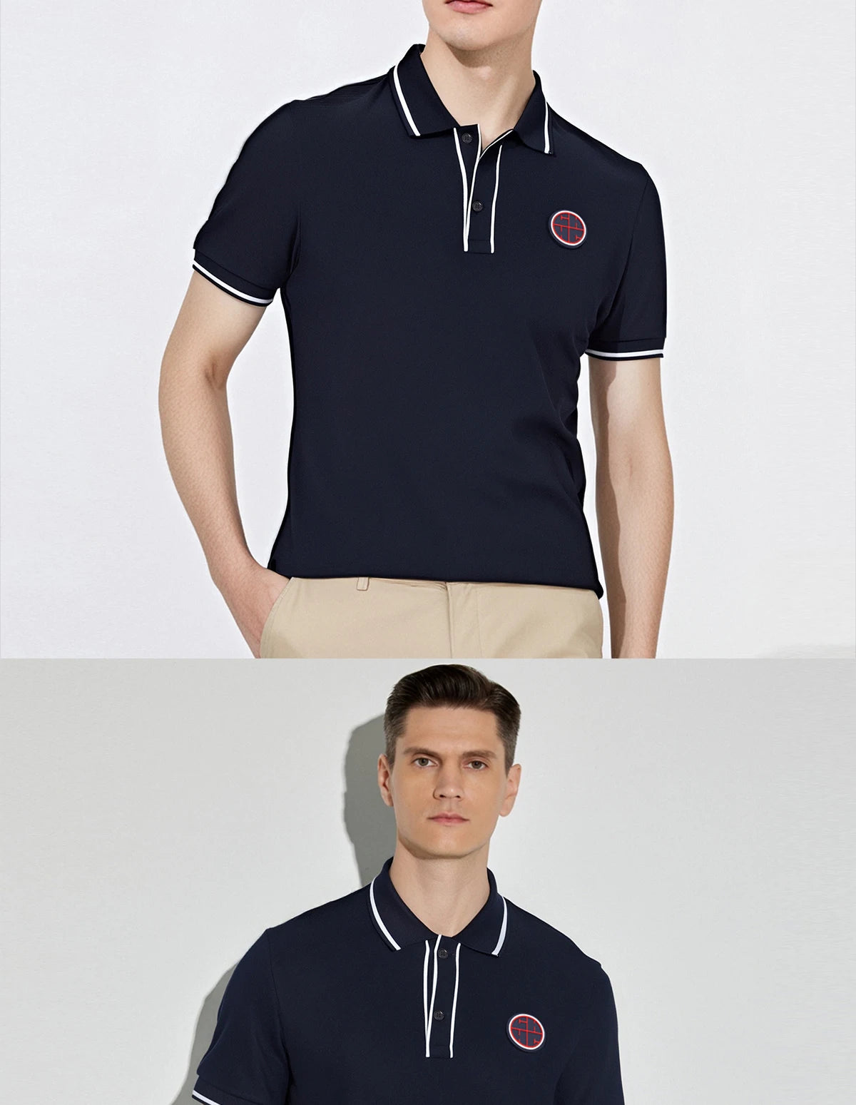 New Men Polo Shirts Short Sleeve Polo Collar Patchwork Solid Men&