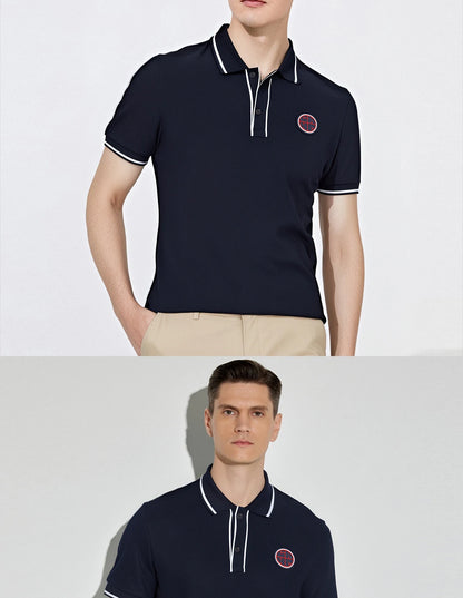 New Men Polo Shirts Short Sleeve Polo Collar Patchwork Solid Men&