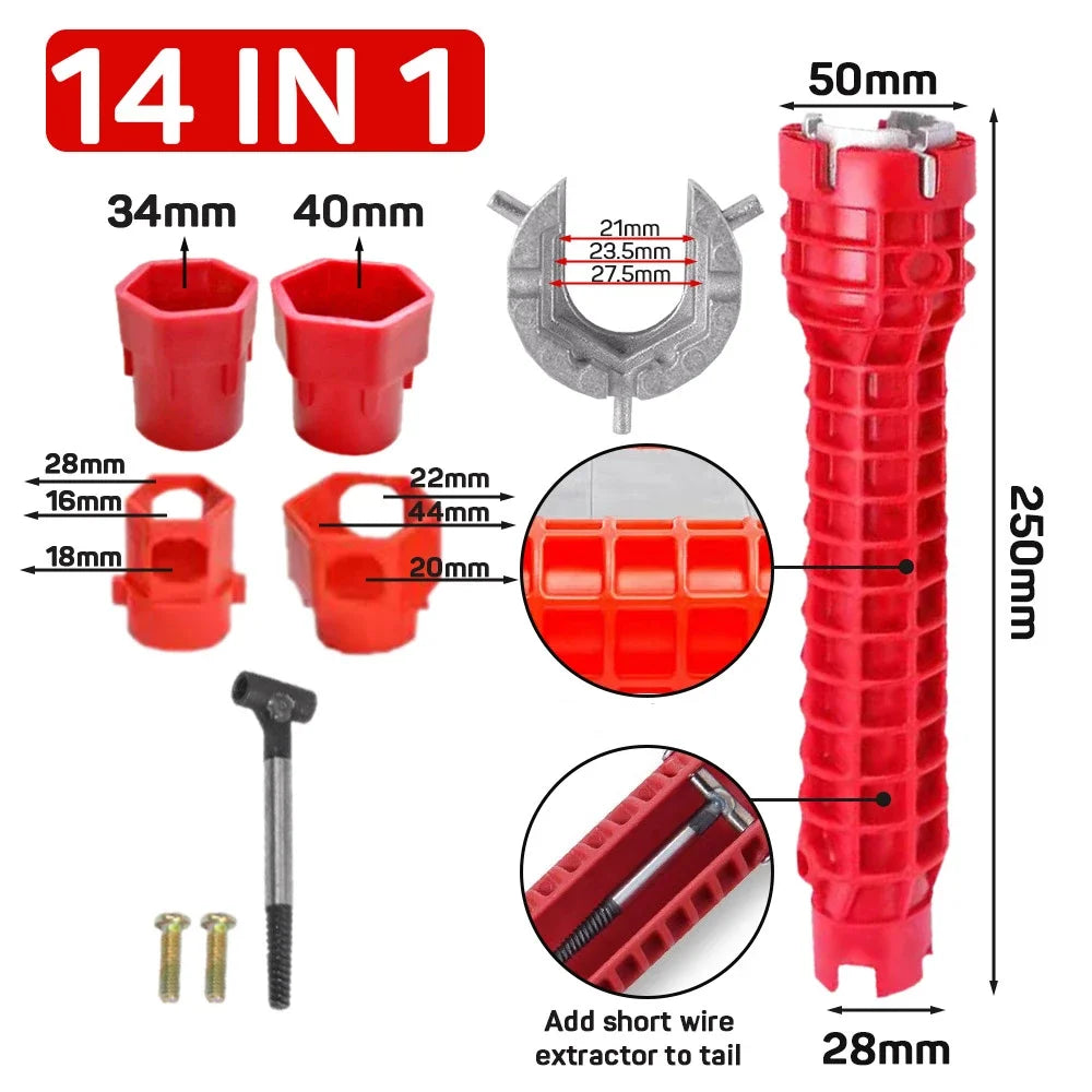 14 In 1 Sink Faucet Wrench Repair Tool Handle Double Head Wrench Spanner Tool Installer Repair Installation Hand Tools