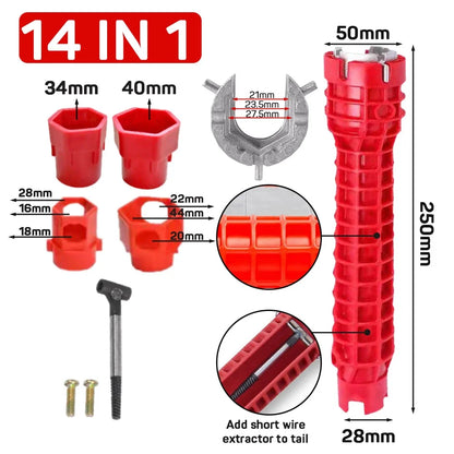 14 In 1 Sink Faucet Wrench Repair Tool Handle Double Head Wrench Spanner Tool Installer Repair Installation Hand Tools