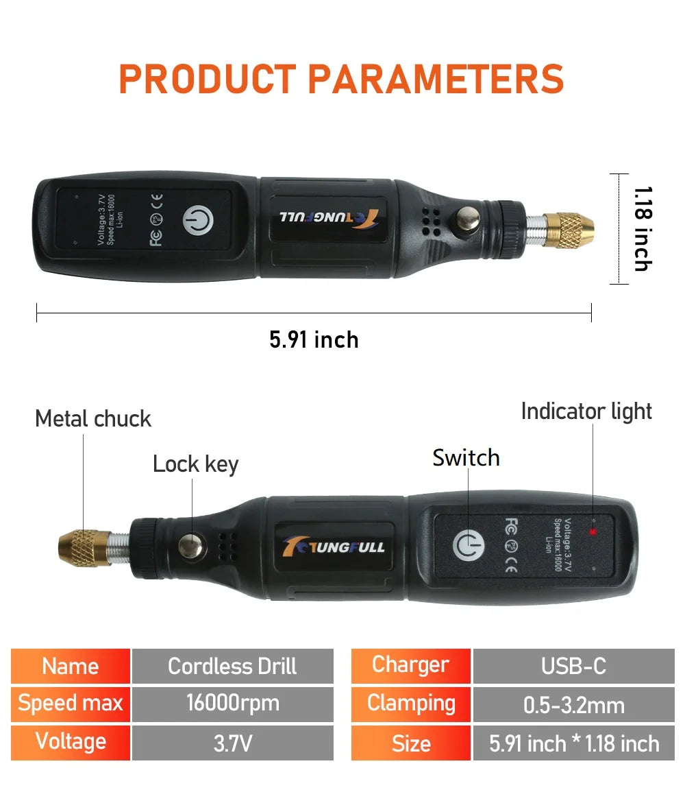 Mini Electric Drill USB Wireless Mini Handheld Drill Rotary Tool Woodworking Engraving Pen Dremel Tools for Jewelry Metal Glass