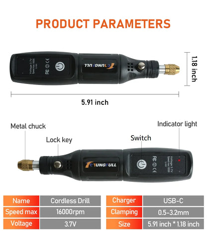 Mini Electric Drill USB Wireless Mini Handheld Drill Rotary Tool Woodworking Engraving Pen Dremel Tools for Jewelry Metal Glass