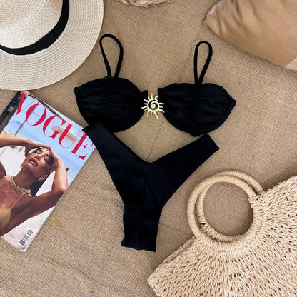 Push Up Swimwear Women Swimsuits 2025 Sexy Brazilian Bikini Set Thong Micro Biquini Female Bathing Suit Solid Beachwear