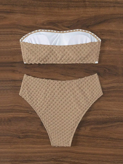 Swimwear White 2 Piece Strapless Swimsuit for Women Sexy Bandeau Backless Bikini Set Lace-up Patchwork Bathing Suit 2025 New