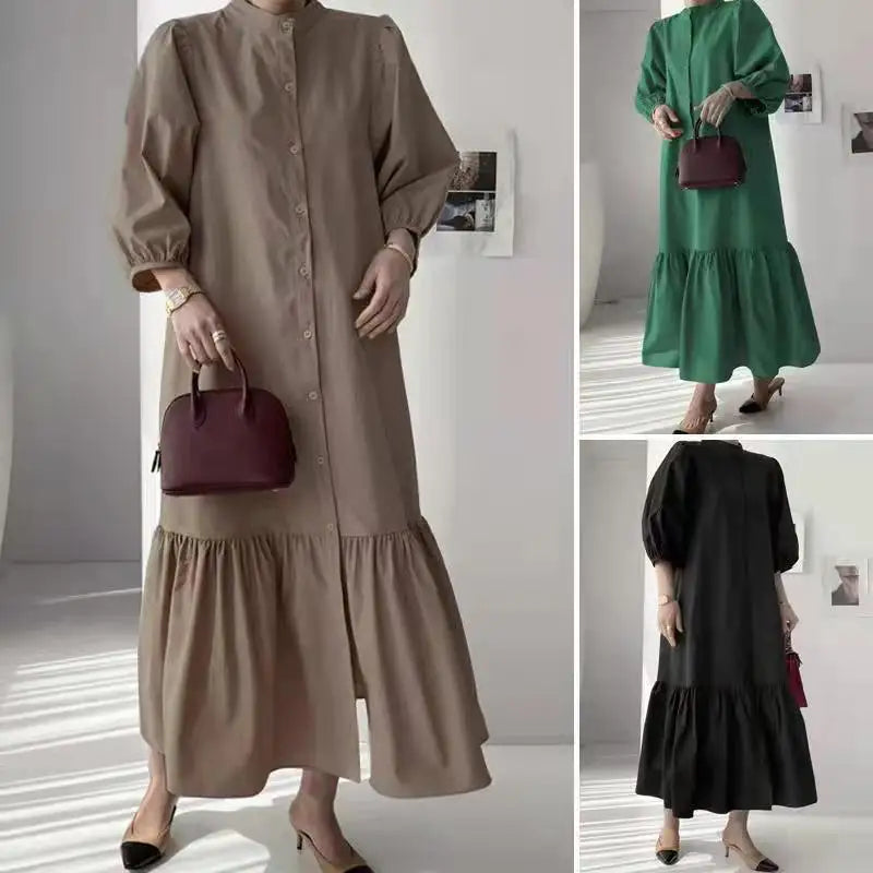 Fashion Summer Dress for Women Vintage Ruffles Hem Cardigan Long Dresses Women Elegant Casual Sundress Party Vestidos Robe Femme