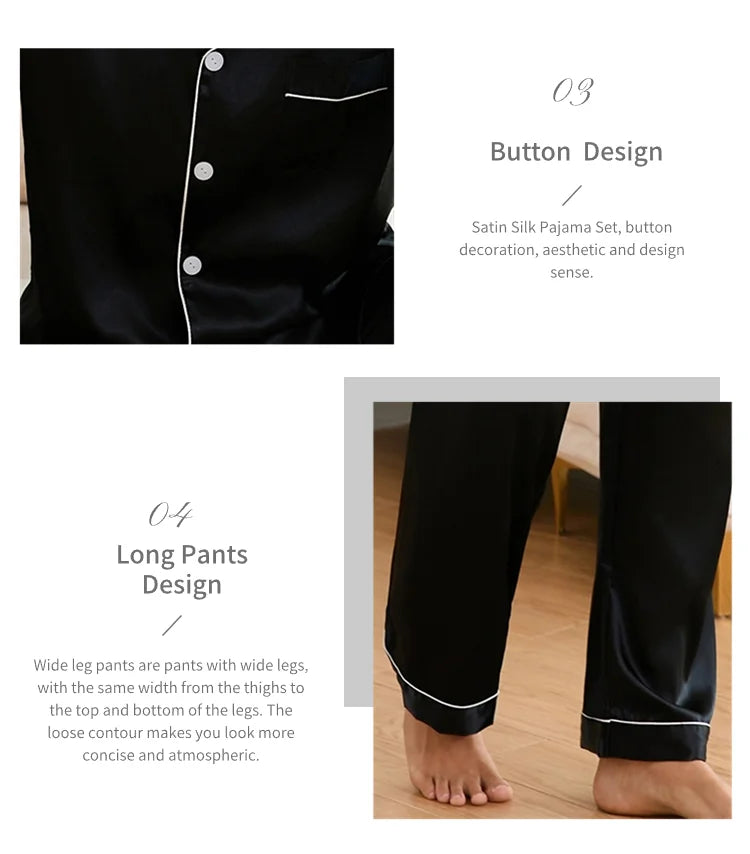 Men Sleepwear Satin Pajama Sets Long Sleeve Tops with Trousers Pajama Pj Sets Soft and Comfortable Autumn Pajamas Loungewear Set