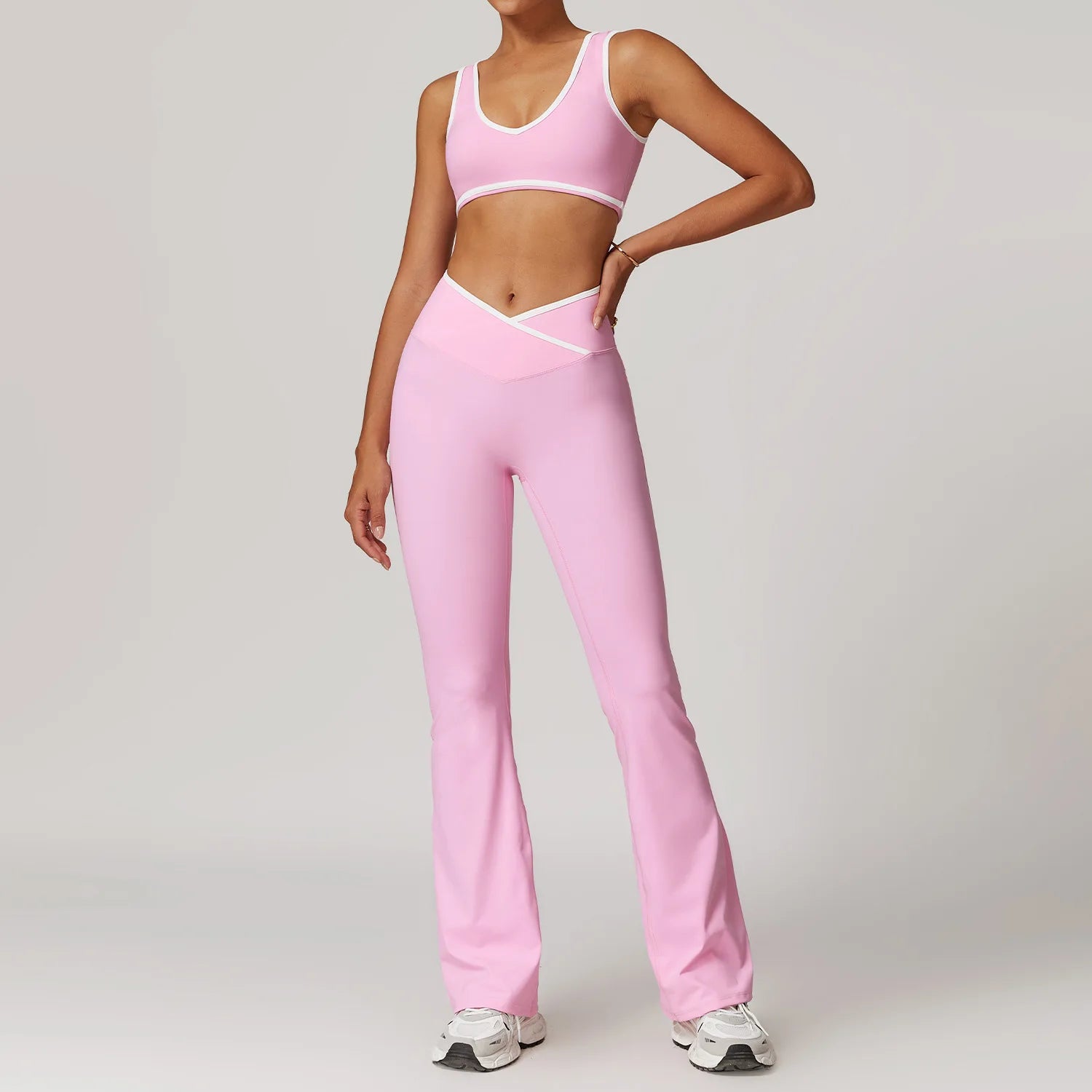 Women Gym Clothes Yoga Suits High Waist Two Piece Set Gym Leggings Yoga Sportswear Fitness Vest Crop Top Tracksuits Sports Bra