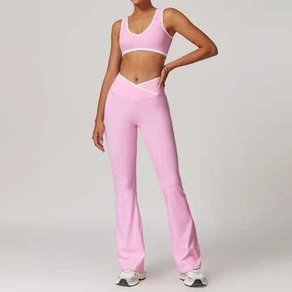 Women Gym Clothes Yoga Suits High Waist Two Piece Set Gym Leggings Yoga Sportswear Fitness Vest Crop Top Tracksuits Sports Bra