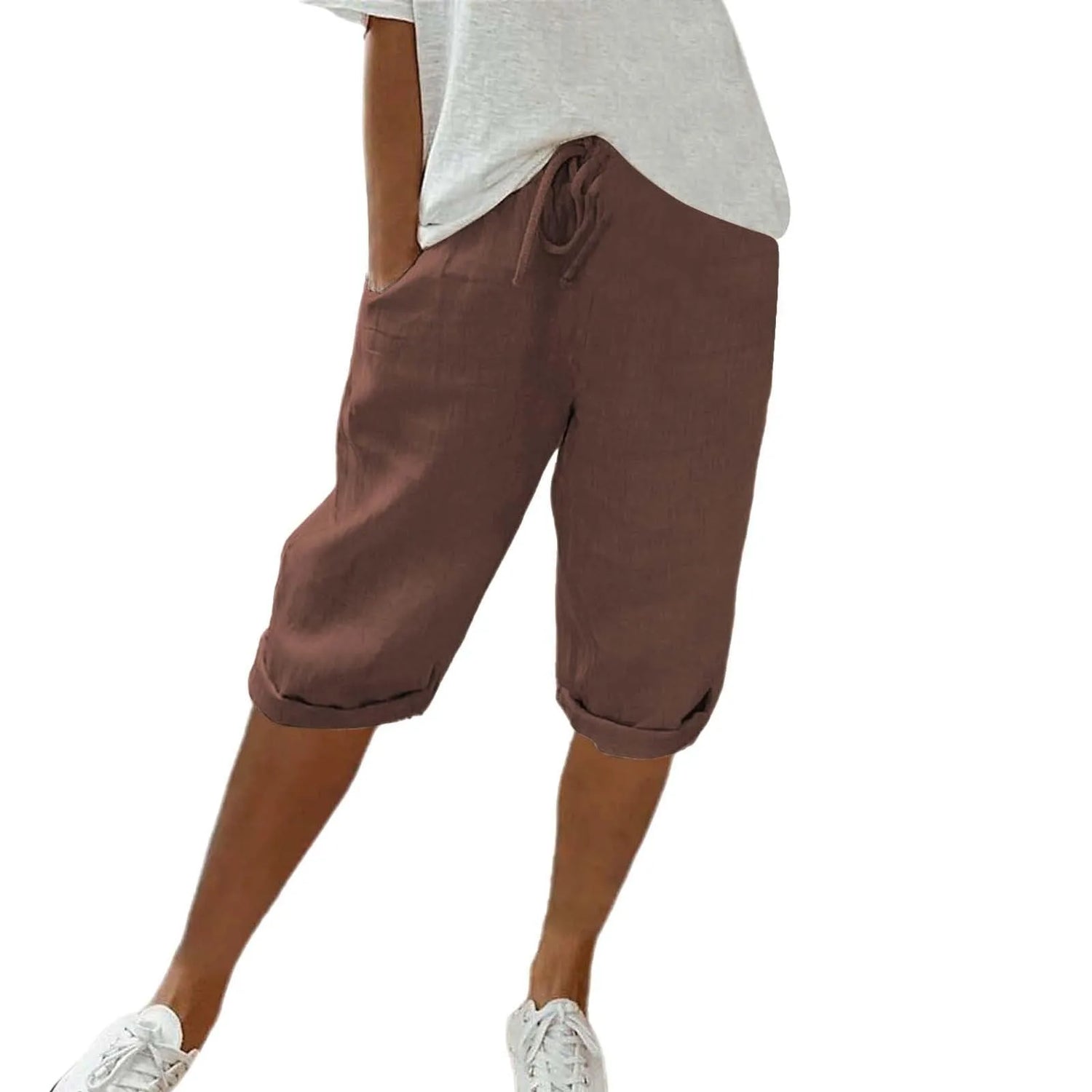 Casual Cotton Linen Pants For Female Streetwear Solid Color Wide Leg Capri Versatile Palazzo Pants Baggy Cargo Pants With Pocket