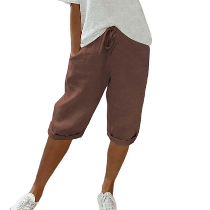 Casual Cotton Linen Pants For Female Streetwear Solid Color Wide Leg Capri Versatile Palazzo Pants Baggy Cargo Pants With Pocket