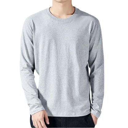 T Shirt For Men Cotton Long Sleeve T-shirts Solid Color Men&