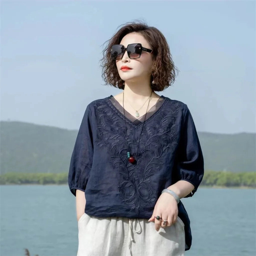 Fashion Woman Blouse 2023 Cotton Linen Casual Blusa Mujer Camisas Women&