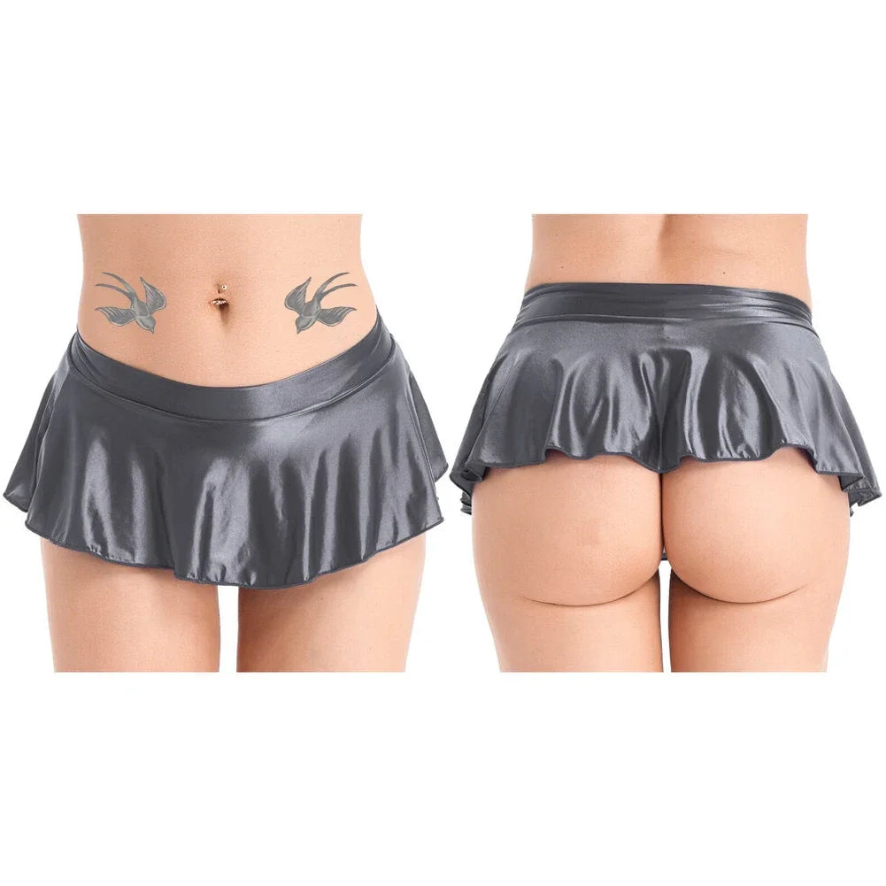 Sexy Womens Glossy Short Skirt Shiny Skater Dance Party Skirt  A-line Skirt 2023 Fashion Summer Women&