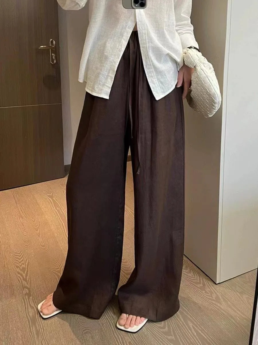 Summer High Waist Linen Pants Women Men Fashion Boho Wide Leg Palazzo Trousers Brown Casual Loose Beach Drag Pants