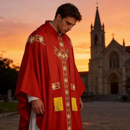 Men Catholic Church Priest Chasuble Embroidered Liturgical Robe Clergy Robe For Mass Prayer Costume Medieval Muslim Costume