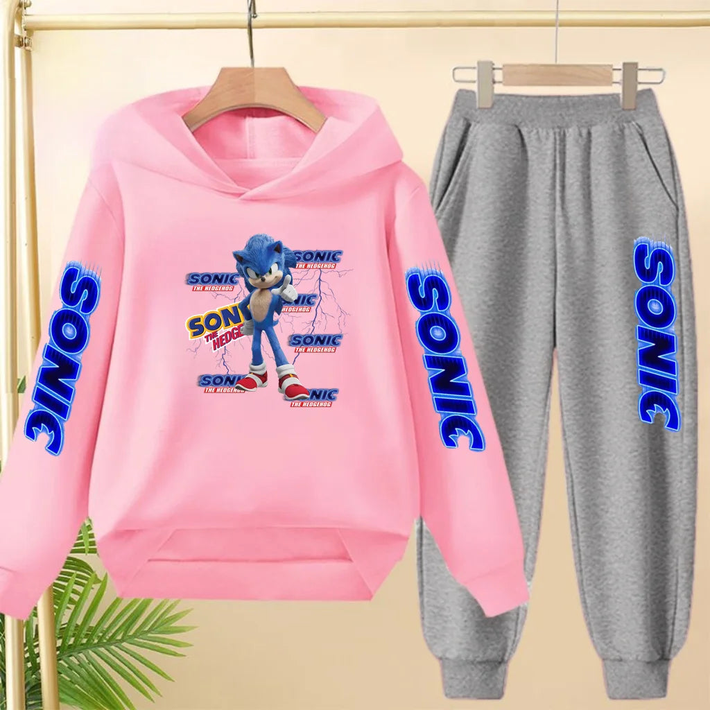 Kids Long-sleeved Clothing Supersonic Jogging Blue Sweatshirt Top Coat+Pants Hoodie Boys Girls 3-12Yrs Clothes Casual Sports Set