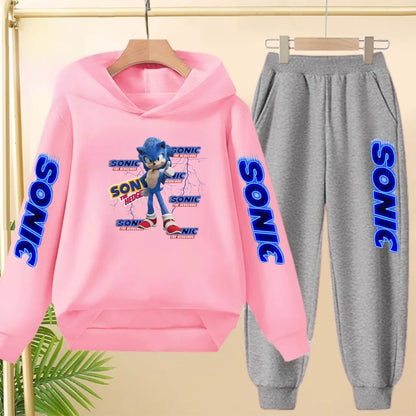 Kids Long-sleeved Clothing Supersonic Jogging Blue Sweatshirt Top Coat+Pants Hoodie Boys Girls 3-12Yrs Clothes Casual Sports Set