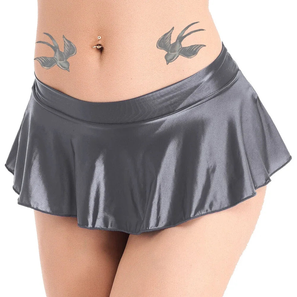 Sexy Womens Glossy Short Skirt Shiny Skater Dance Party Skirt  A-line Skirt 2023 Fashion Summer Women&