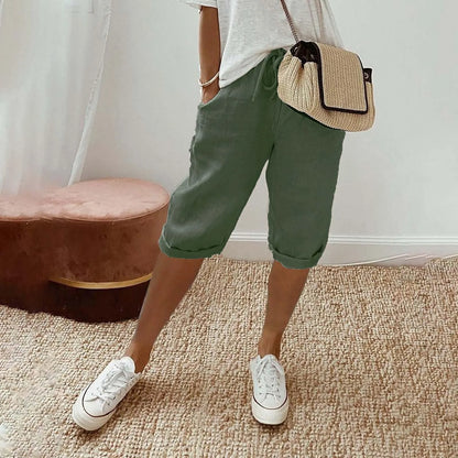 Casual Cotton Linen Pants For Female Streetwear Solid Color Wide Leg Capri Versatile Palazzo Pants Baggy Cargo Pants With Pocket