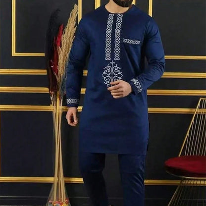 Kaftan Men Wedding Suits Groom Embroidered Pocket Top And Pants Kaunda Suit African casual Outfits Party Fashion Two-piece Set