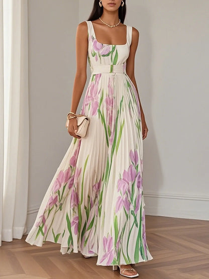 Sexy Flower Print Long Dress Women Summer 2025 Fashion Sleeveless Strap Maxi Dresses Elegant