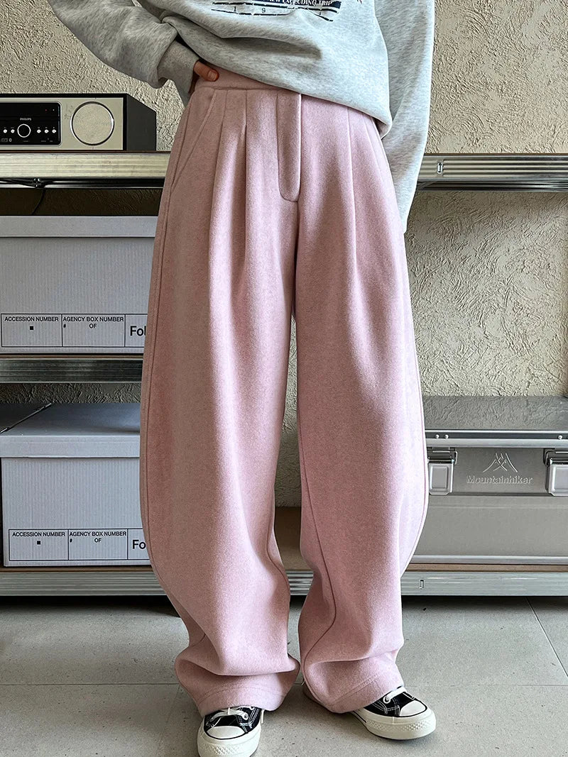 2025 Women Winter Autumn Thick Pants High Waist Wide Leg Warm Woolen Pants Fashion Clothes Vintage Pants Female Trousers