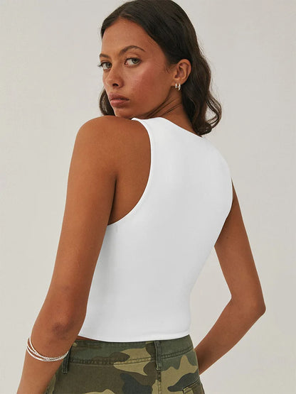 Sleeveless tight bottom shirt, round neck I-shaped solid color top, casual vest