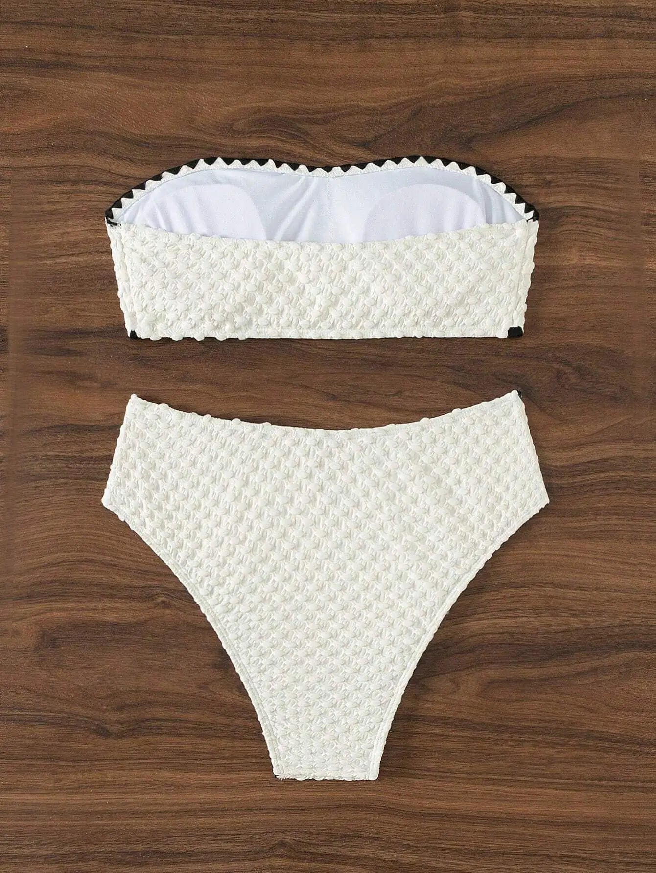 Swimwear White 2 Piece Strapless Swimsuit for Women Sexy Bandeau Backless Bikini Set Lace-up Patchwork Bathing Suit 2025 New