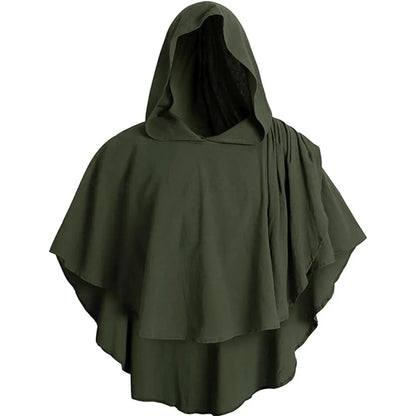 Medieval Hooded Cloak Coat for Men Medieval Cape Costume Adult Pagan Monk Robe Role Playing Short Cape