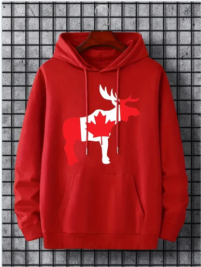 Hoodies For Men, Maple Leaf Canada Print Hoodie, Men’s Casual Pullover Hooded Sweatshirt With Kangaroo Pocket For Spring Fall
