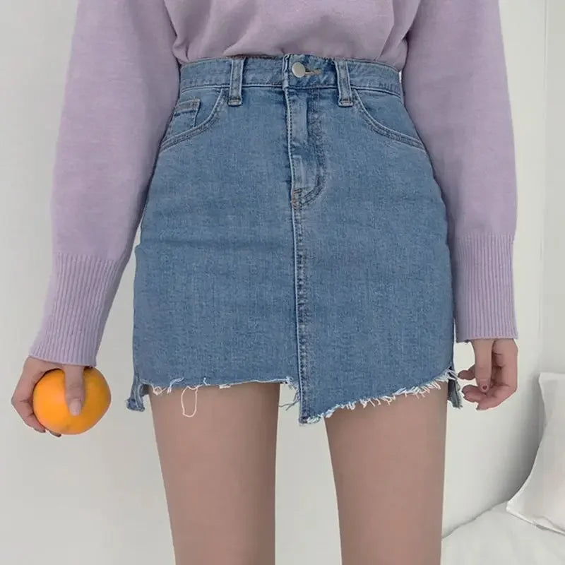 Jeans Skirts For Women Short Irregular High Waist Woman Denim Skirt Sexy Korean Style Cheap Streetwear Clothing Sales Fashion