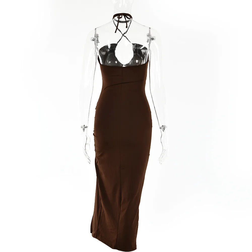 Sleeveless Sexy Female Midi Backless Dresses Slim Night Club Party Women&
