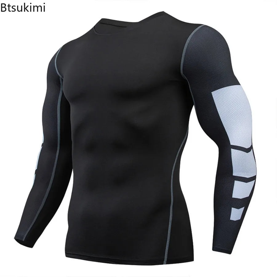 Gym Sports T-shirts for Men Long Sleeve Tights Boxing Sportswear Breathable Quick Dry Fitness Tops Male Outdoor Training Clothes