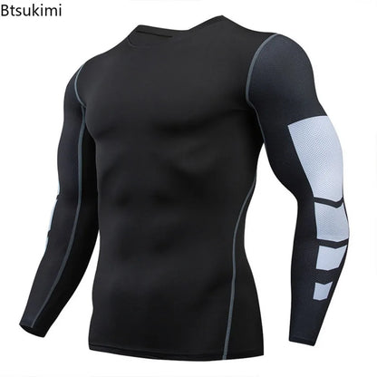 Gym Sports T-shirts for Men Long Sleeve Tights Boxing Sportswear Breathable Quick Dry Fitness Tops Male Outdoor Training Clothes