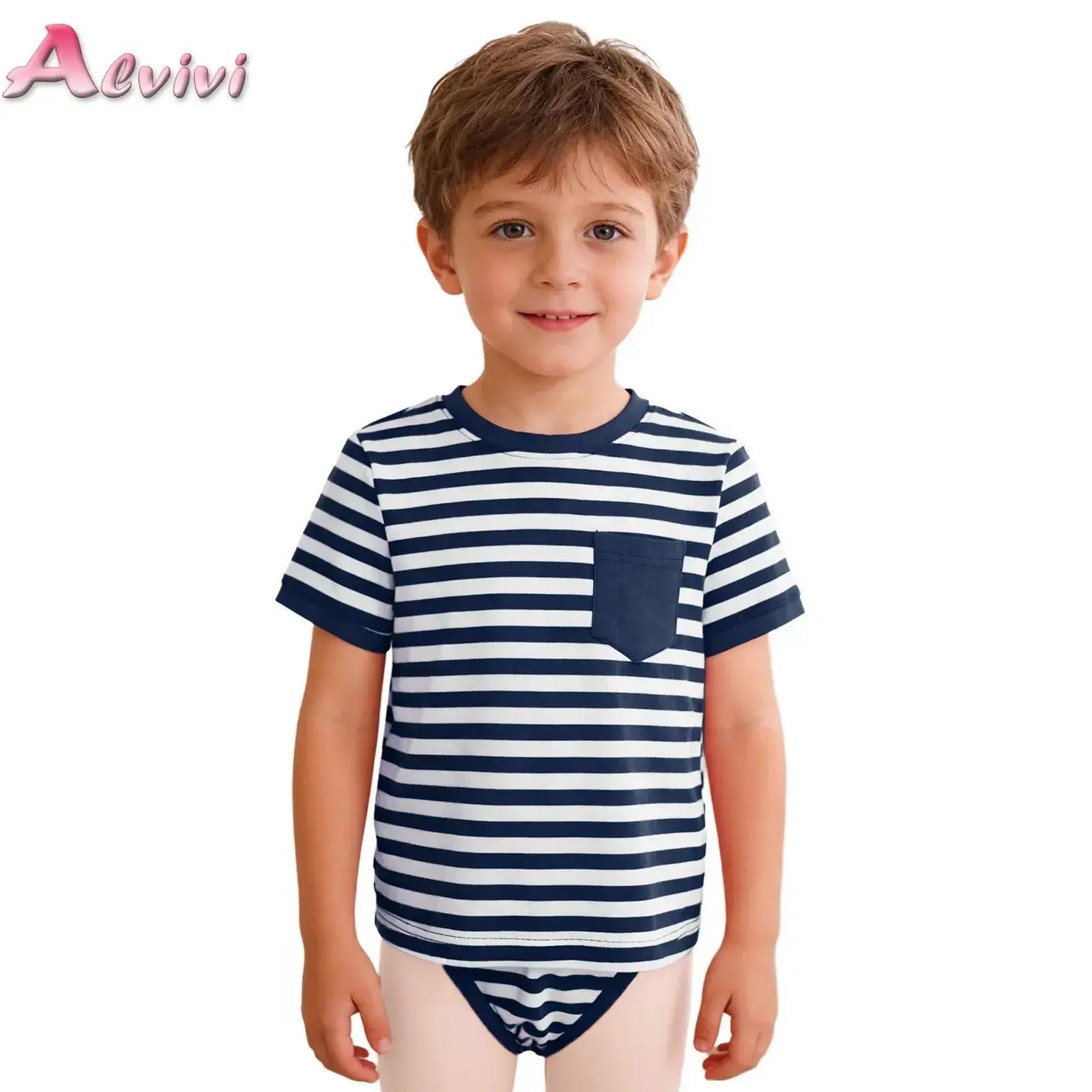 Kids Boys Girls Special Needs Adaptive Clothing Round Neck Short Sleeve Press Buttons Open Crotch Striped Leotard Bodysuit