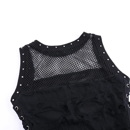 Gothic Tops Punk Tanks T-Shirt Women Sexy Fishnet Backless Steampunk Vest Clubwear for Party