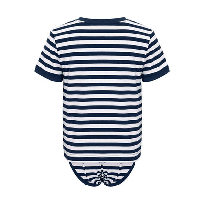 Kids Boys Girls Special Needs Adaptive Clothing Round Neck Short Sleeve Press Buttons Open Crotch Striped Leotard Bodysuit